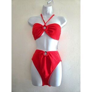 NWT Adore Me Women Red Orange Banana Halter Top 2 Piece Swim Bikini size Large